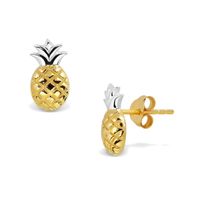 srebrne pozłacane kolczyki ananas z zapięciem na sztyft