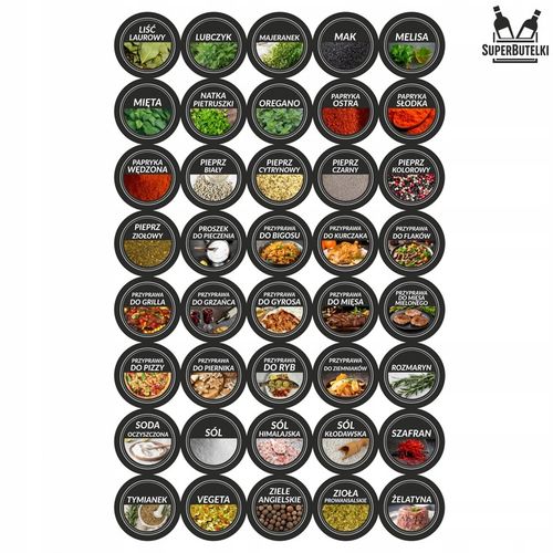 18x POJEMNIKI NA PRZYPRAWY STOJAK PRZYPRAWNIK NAKLEJKI NA PRZYPRAWY +GRATIS na Arena.pl