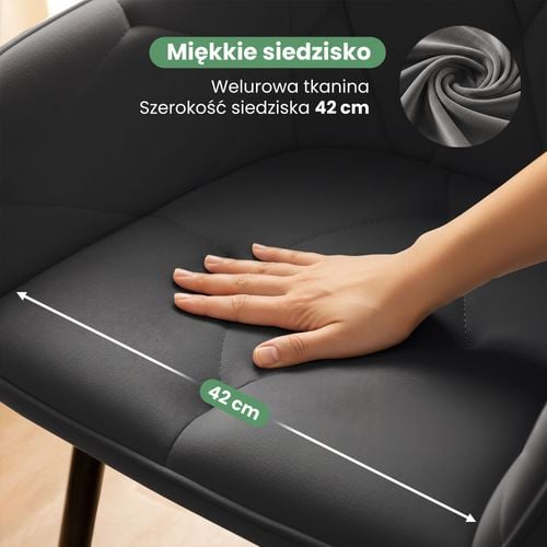 2x Krzesło welurowe tapicerowane do salonu DIAMANTE Ciemny Grafit Czarne na Arena.pl