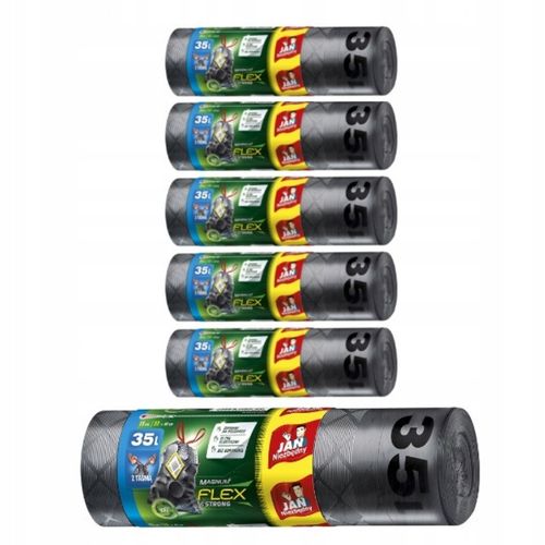 WORKI NA ŚMIECI 35L JAN NIEZBĘDNY MAGNUM FLEX & STRONG Z TAŚMĄ 75SZT MOCNE na Arena.pl