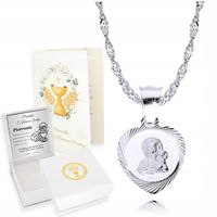 Srebrny Łańcuszek z Medalikiem SREBRO 925 Serce Chrzest Komunia Grawer