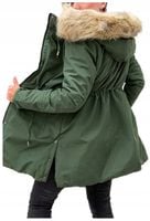 Zimowa ciepła KURTKA DAMSKA parka z kapturem NA MISIU W620 zielona Roz