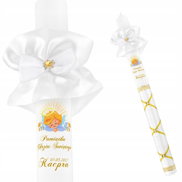 Zdobiona Świeca NA CHRZEST imię i data CHRZTU prezent na chrzest zdjęcie 3