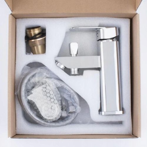 Bateria wannowa stojąca jednootworowa z prysznicem i wężem chrom srebrna na Arena.pl