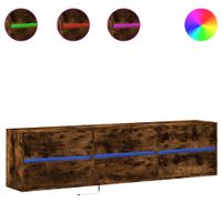 Ścienna szafka pod TV, z LED, przydymiony dąb, 180x31x45 cm