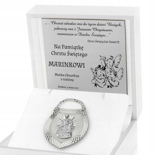 Srebrny Ryngraf z Matką Boska Pamiątka Chrztu Świętego Grawer dla Dziecka na Arena.pl