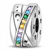 Zawieszka SREBRO 925 Koralik Charms Separator Klips Bloker Księżyc Cyrkonie