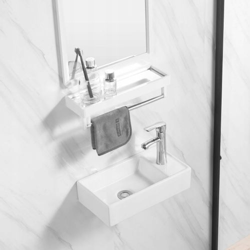 PROSTOKĄTNA ELEGANCKA UMYWALKA NABLATOWA CERAMICZNA BIAŁA Z POŁYSKIEM na Arena.pl