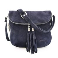 VERA PELLE torebka zamszowa listonoszka z frędzelkami V305 granatowa