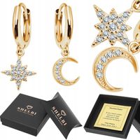 Kolczyki wiszące gwiazdka księżyc pozłacane srebro próba 925 na prezent