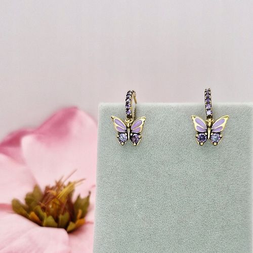 KOLCZYKI SREBRNE ZŁOCONE DZIECIĘCE MOTYLKI WISZĄCE CYRKONIE SREBRO 925 na Arena.pl
