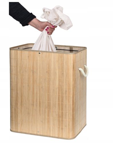 KOSZ BAMBUSOWY NA PRANIE BIELIZNĘ Z POKRYWĄ DWUKOMOROWY POJEMNIK DUŻY 100L na Arena.pl