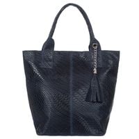 VERA PELLE torebka damska skórzana shopper przeplatana V521 granatowa