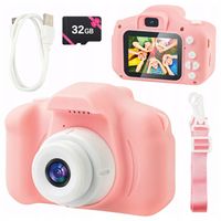 Aparat Cyfrowy Fotograficzny dla Dzieci Różowy 1080p Selfie + Karta SD 32GB