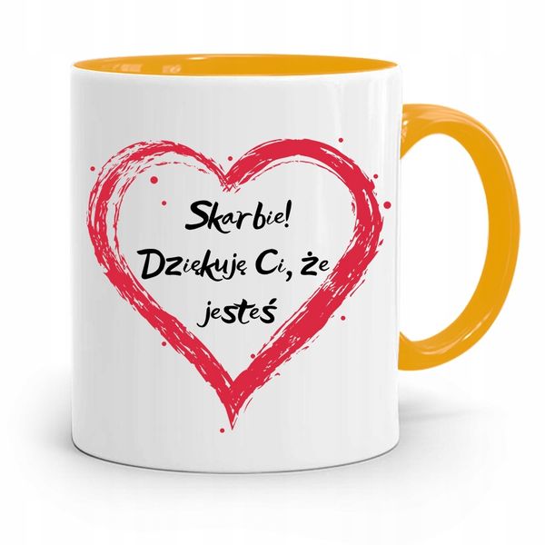 Kubek Żółty Na Walentynki Skarbie Dziękuje Cie Z Nadrukiem Ze Zdjęciem zdjęcie 1