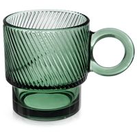 Szklanka Zielona do Picia Kawy Herbaty Napojów Ryflowana z Uchwytem 300 ml