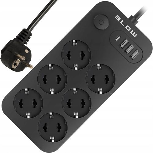 PRZEDŁUŻACZ LISTWA ZASILAJĄCA WŁĄCZNIK 3x USB 6 GNIAZD 2m USB TYP-C na Arena.pl