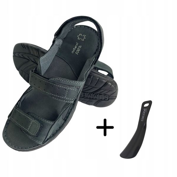 SANDAŁY MĘSKIE SKÓRZANE OBUWIE BUTY NA RZEPY SKÓRA BYDLĘCA + GRATIS ŁYŻKA zdjęcie 7