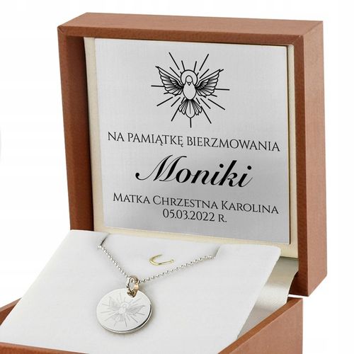Srebrny Naszyjnik na Łańcuszku 925 z Grawerem Pamiątka Bierzmowania Pudełko na Arena.pl