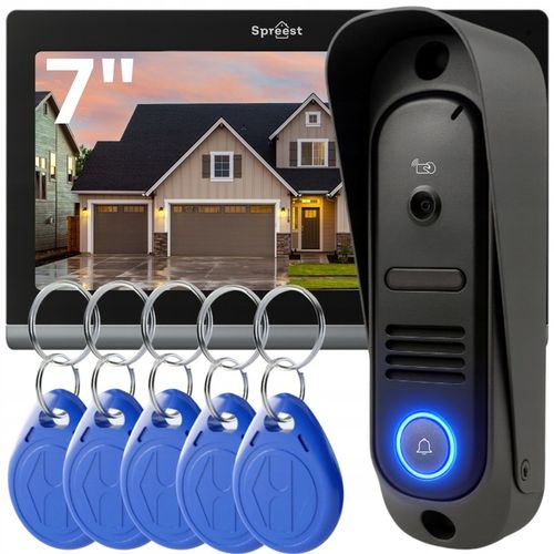 WIDEODOMOFON PRZEWODOWY VIDEO DOMOFON ZESTAW CZYTNIK RFID FURTKA BRAMA 7'' na Arena.pl