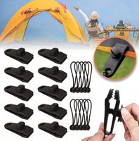 10X KLIPS DO PLANDEKI ZACISK NAMIOTU KEMPINGOWY Z 10X LINA BUNGEE