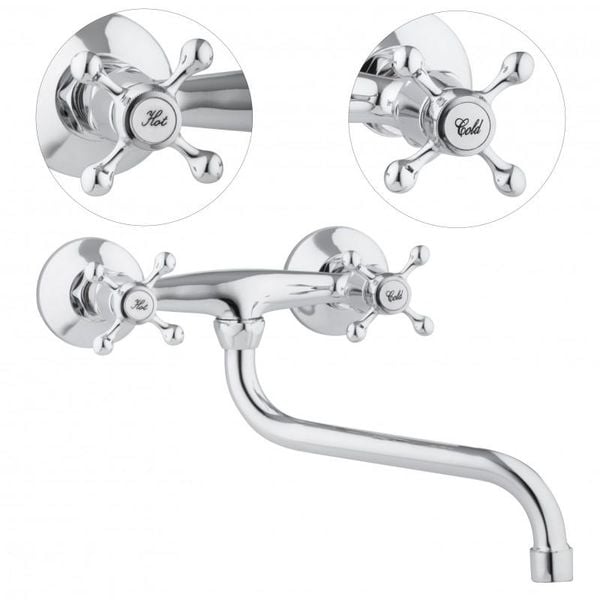 Bateria kuchenna ścienna kran obrotowy retro długa zdjęcie 3