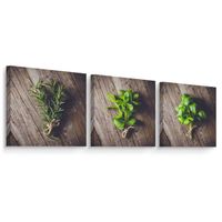 3x Obraz Do Kuchni SET Świeże ZIOŁA Bazylia Rozmaryn Mięta 40cm x 40cm