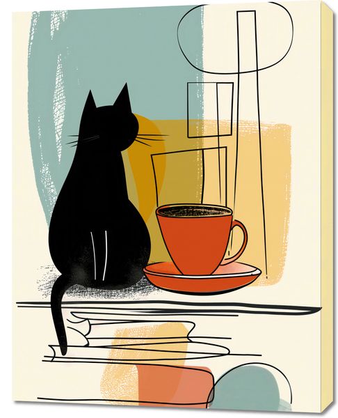 Obraz 70x90cm Kot i Kawa zdjęcie 1