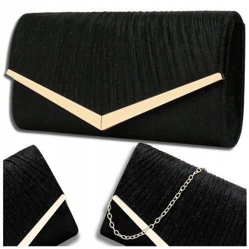 Torebka Wieczorowa Czarna Kopertówka Błyszcząca Ślub Wesele Wizytowa mała na Arena.pl
