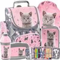 ZESTAW SZKOLNY 5-ELEMENTOWY TORNISTER DLA DZIEWCZYNY KOTEK BRYTYJSKI PASO