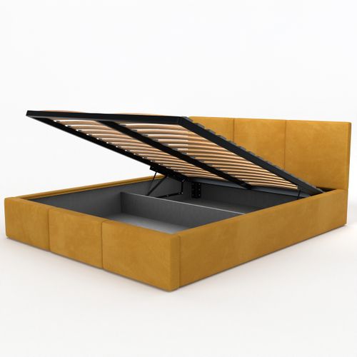 ŁÓŻKO TAPICEROWANE DO SYPIALNI 140x200 ŁÓŻKO PODWÓJNE Z POJEMNIKIEM ŻÓŁTE na Arena.pl