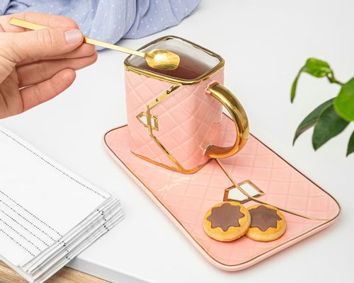 Zestaw Kubek Torebka z Podstawką i Łyżeczką - Różowy na Arena.pl