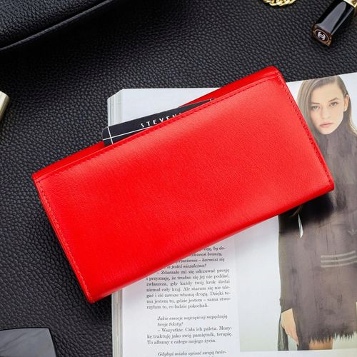 Duży Pojemny Portfel Damski Skórzany STEVENS Czerwony Z Ochroną RFID na Arena.pl