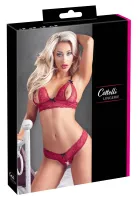 cottelli lingerie komplet koronkowy czerwony l, otwarty biustonosz