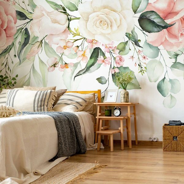 Fototapeta Ścienna RÓŻE Liście Akwarela 400cm x 280cm zdjęcie 7