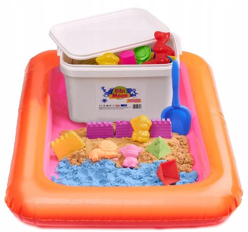 BibiMoon Piasek Kinetyczny 5kg ZESTAW Piaskownica Foremki Łopatka Wiaderko na Arena.pl