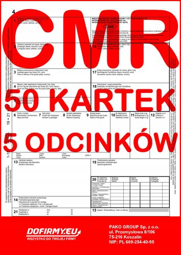 cmr list przewozowy 50 kartek - 5 odcinków - 10 kompletów na Arena.pl