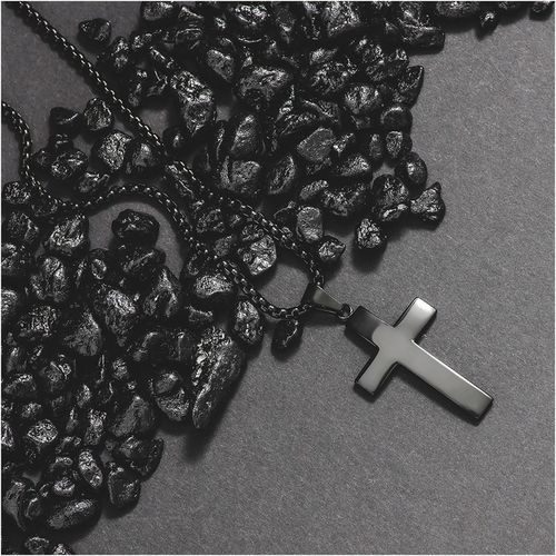 Naszyjnik z krzyżem męski stal chirurgiczna czarny splot grawer BLINGART na Arena.pl