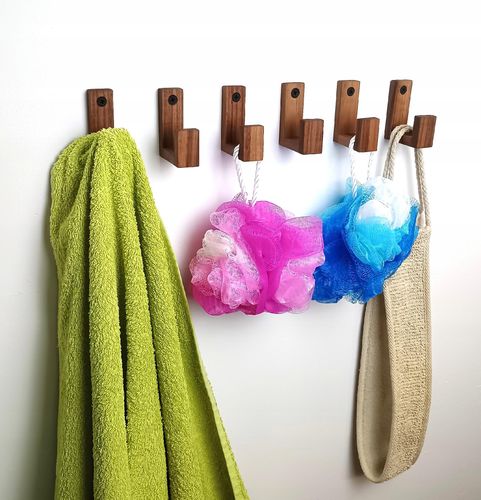 Wieszak Scienny do Przedpokoju Drewniany Łazienkowy Haczyk Brązowe Orzech na Arena.pl