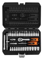NEO ZESTAW KLUCZY NASADOWYCH 38 EL. GRZECHOTKA 1/4" NASADKI BITY TORX HEX