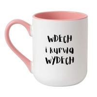 KUBEK "WDECH I KURWA WYDECH" Wzór - Elegant Biało-Różowy 330 ml