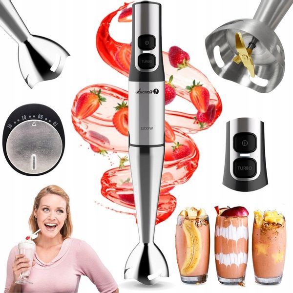 MOCNY BLENDER RĘCZNY ŁUCZNIK JK-1200 DUŻY KIELICH TURBO KRUSZY LÓD 1200 W zdjęcie 1