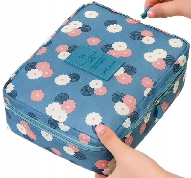 organizer Kuferek kosmetyczka wodoodporna torebka  E7_Niebieski_Kwiaty zdjęcie 2