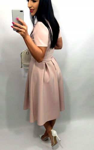 Sukienki Damskie na Komunię Chrzciny Wesele Elegancka Rozkloszowana Róż M na Arena.pl