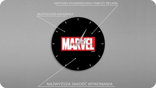 Zegar Ścienny Matowy MARVEL Czarny na Arena.pl