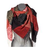 Versoli - miękka i ciepła chusta krata frędzle nadruk czerwony REC-73-6