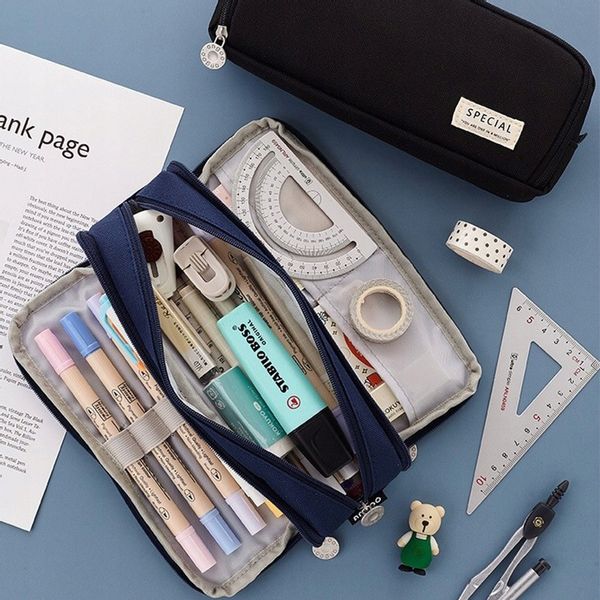 Duża pojemność Piórnik Szkolny Duży i Pojemny Komorowy Czarny 2024 NOWY zdjęcie 4