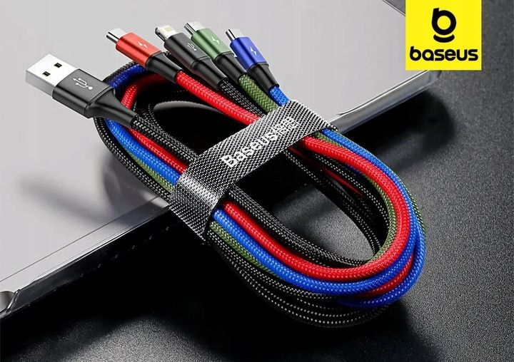 BASEUS SZYBKI MOCNY KABEL PRZEWÓD USB 4W1 2XUSB-C LIGHTNING MICRO QC 1.2M zdjęcie 5
