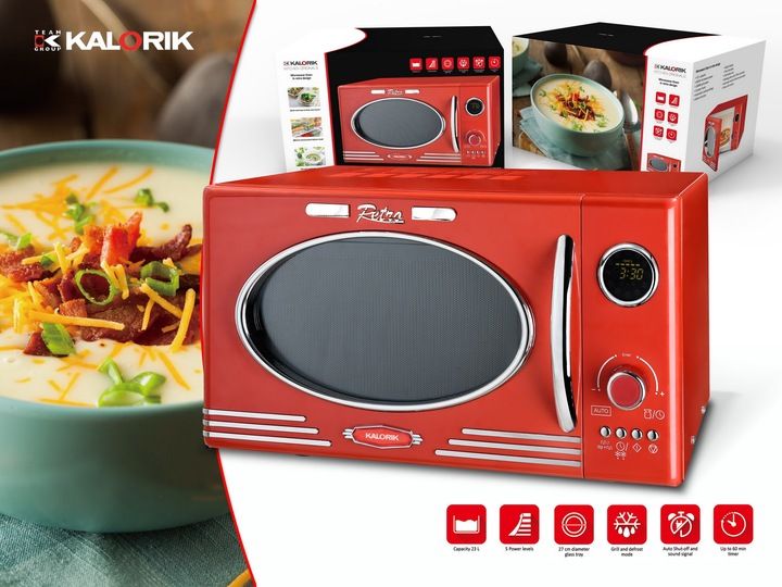 KUCHENKA MIKROFALOWA GRILL MIKROFALÓWKA RETRO 1000W 23L CZERWONA MIKROFALA zdjęcie 3