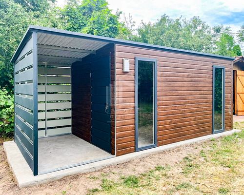 Schowek Domek Ogrodowy 4,5x2,5m + Wiata 1,5m Drzwi 2x Okno Dach spad  ID802 na Arena.pl